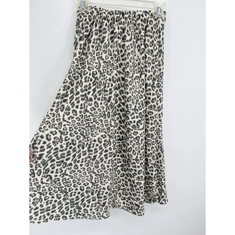 Altard State Leopard Print Satin‎ Midi Skirt High Rise Cheetah Silky Long XS